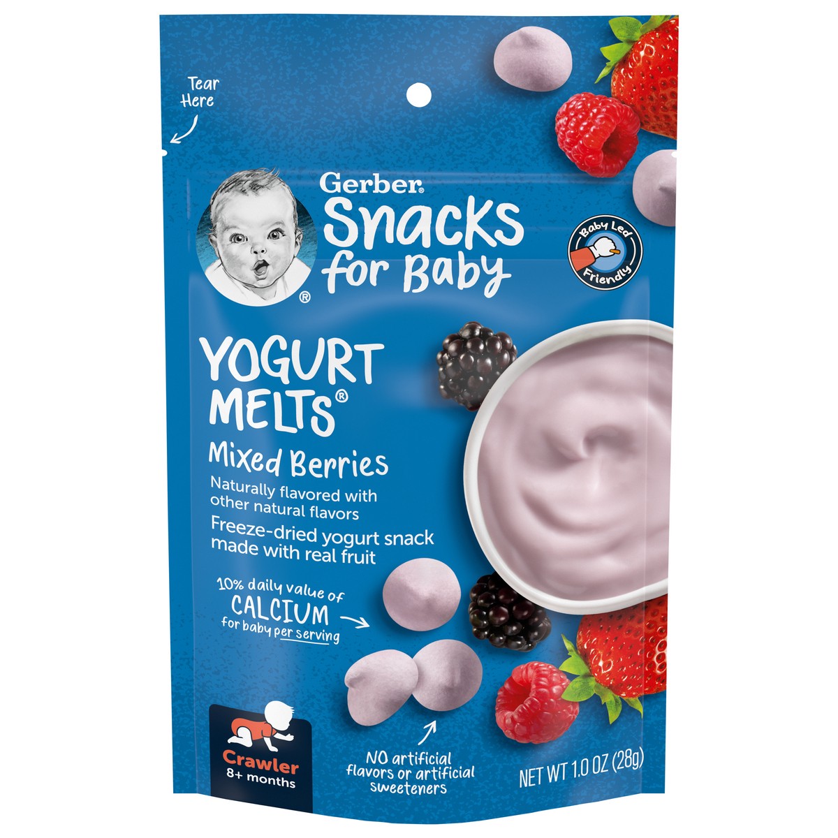 slide 1 of 9, Gerber Snacks for Baby Mixed Berries Yogurt Melts 1.0 oz Snacks Pouch, 1 oz