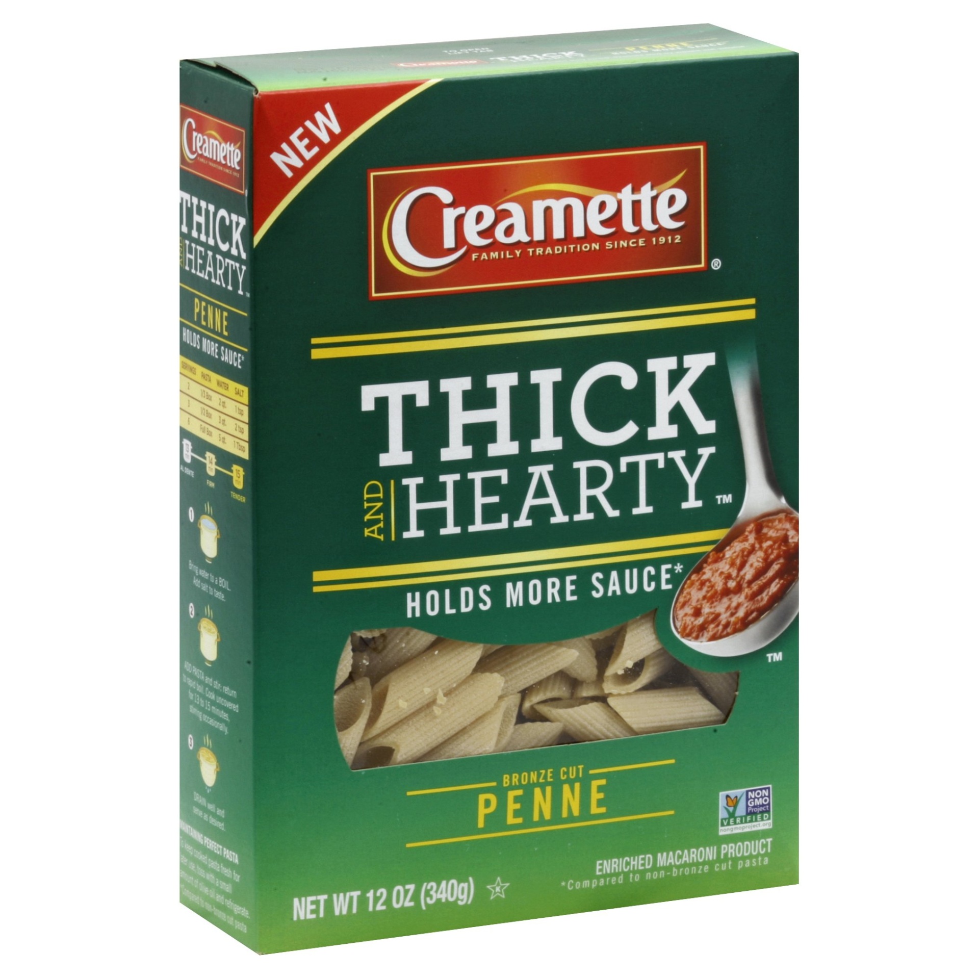 slide 1 of 1, Creamette Thick&Hearty Penne Pasta, 12 oz