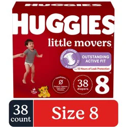 Huggies Little Movers Baby Diapers, Size 8 (46+ lbs), 38 ct