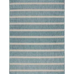 LR Home Striped Outdoor Rug - Aqua