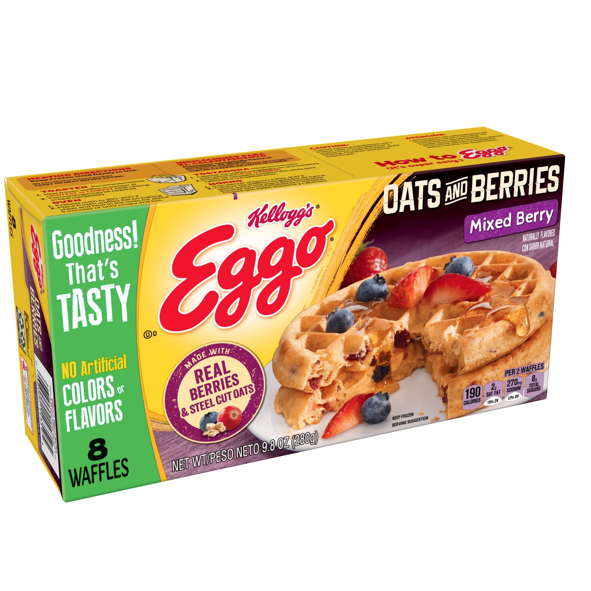 slide 1 of 6, Eggo Oats And Berries Mixed Berry Waffles, 9.8 oz