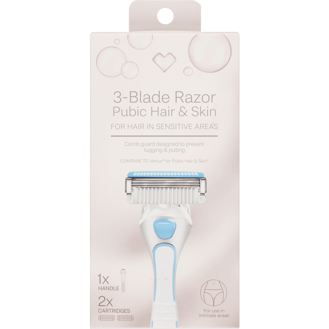 slide 1 of 1, Cvs Beauty Three Blade Fits Intimate Handle & 2 Cartridges, 1 ct