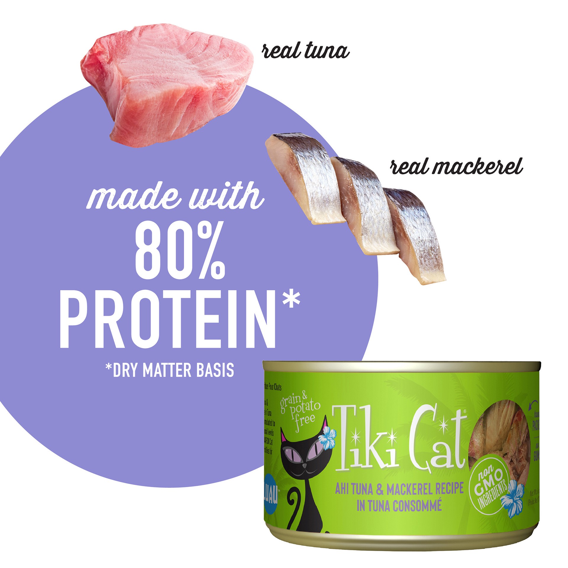 slide 8 of 8, Tiki Cat Luau Wet Cat Food, Ahi Tuna & Mackerel, 6 oz. Can, 6 oz