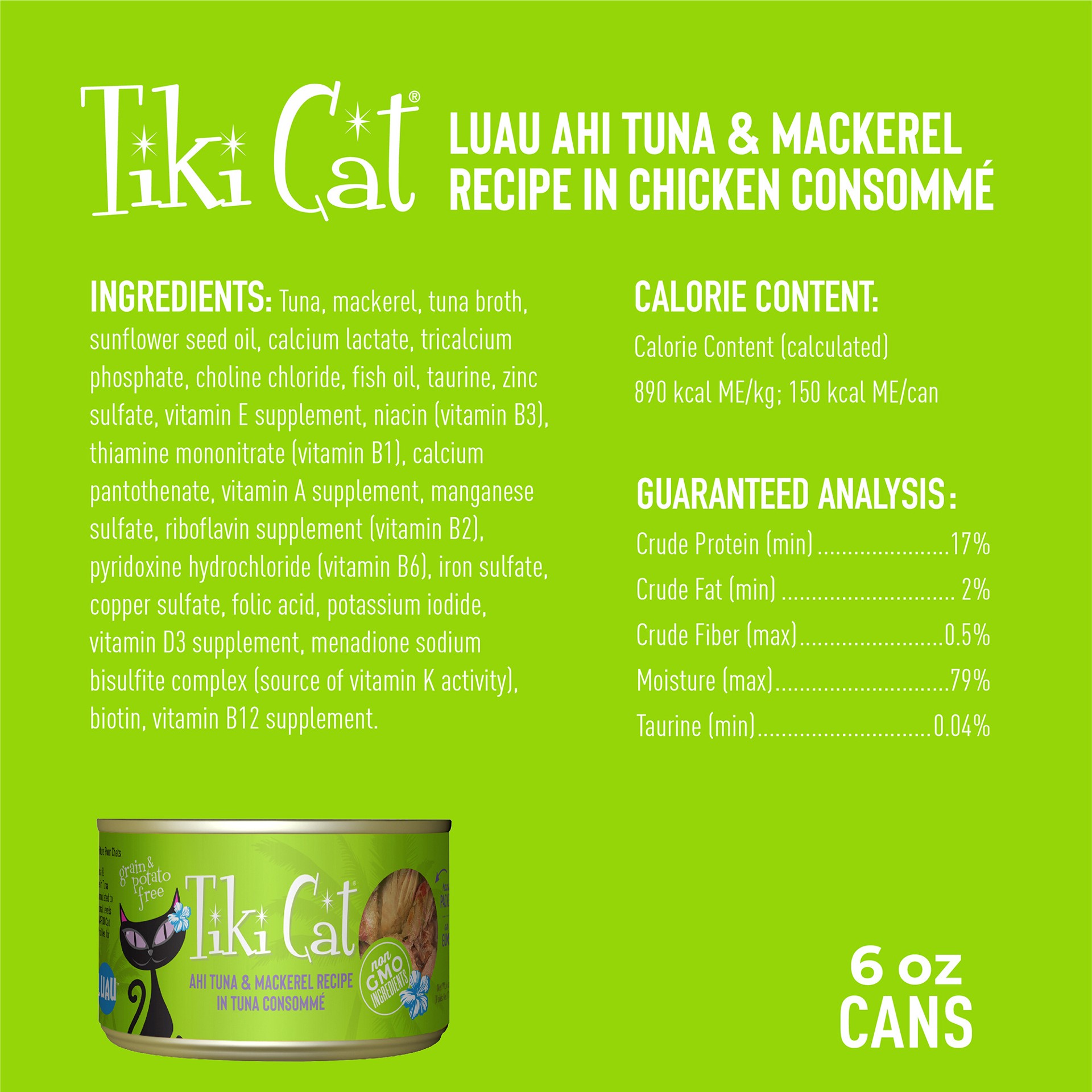 slide 2 of 8, Tiki Cat Luau Wet Cat Food, Ahi Tuna & Mackerel, 6 oz. Can, 6 oz