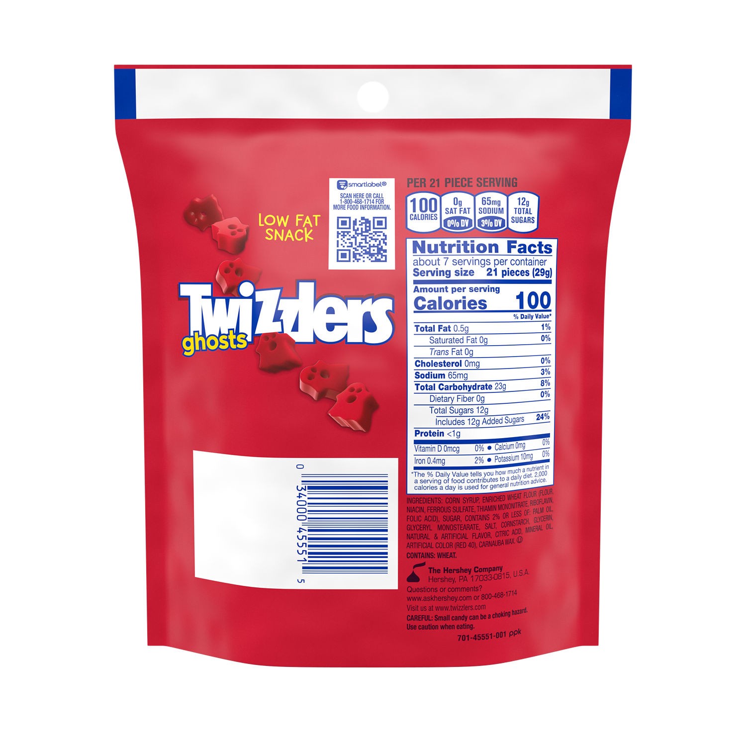 slide 6 of 8, TWIZZLERS Ghosts Cherry Flavored Chewy, Halloween Candy Bag, 7.1 oz, 7.1 oz