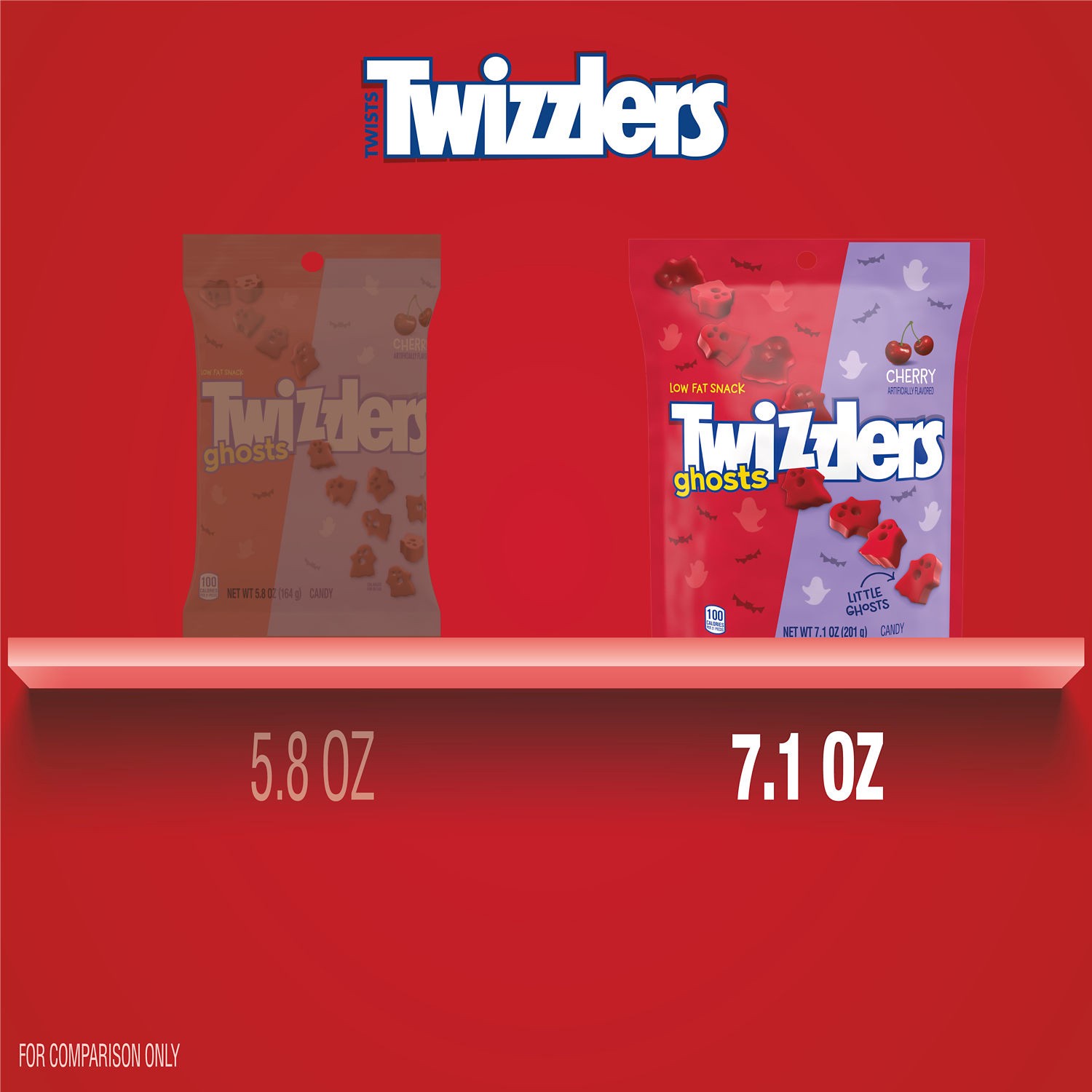 slide 4 of 8, TWIZZLERS Ghosts Cherry Flavored Chewy, Halloween Candy Bag, 7.1 oz, 7.1 oz