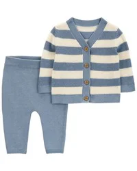 Carter's Baby 2-Piece Striped Cardigan & Jogger Set Blue/Ivory 9M