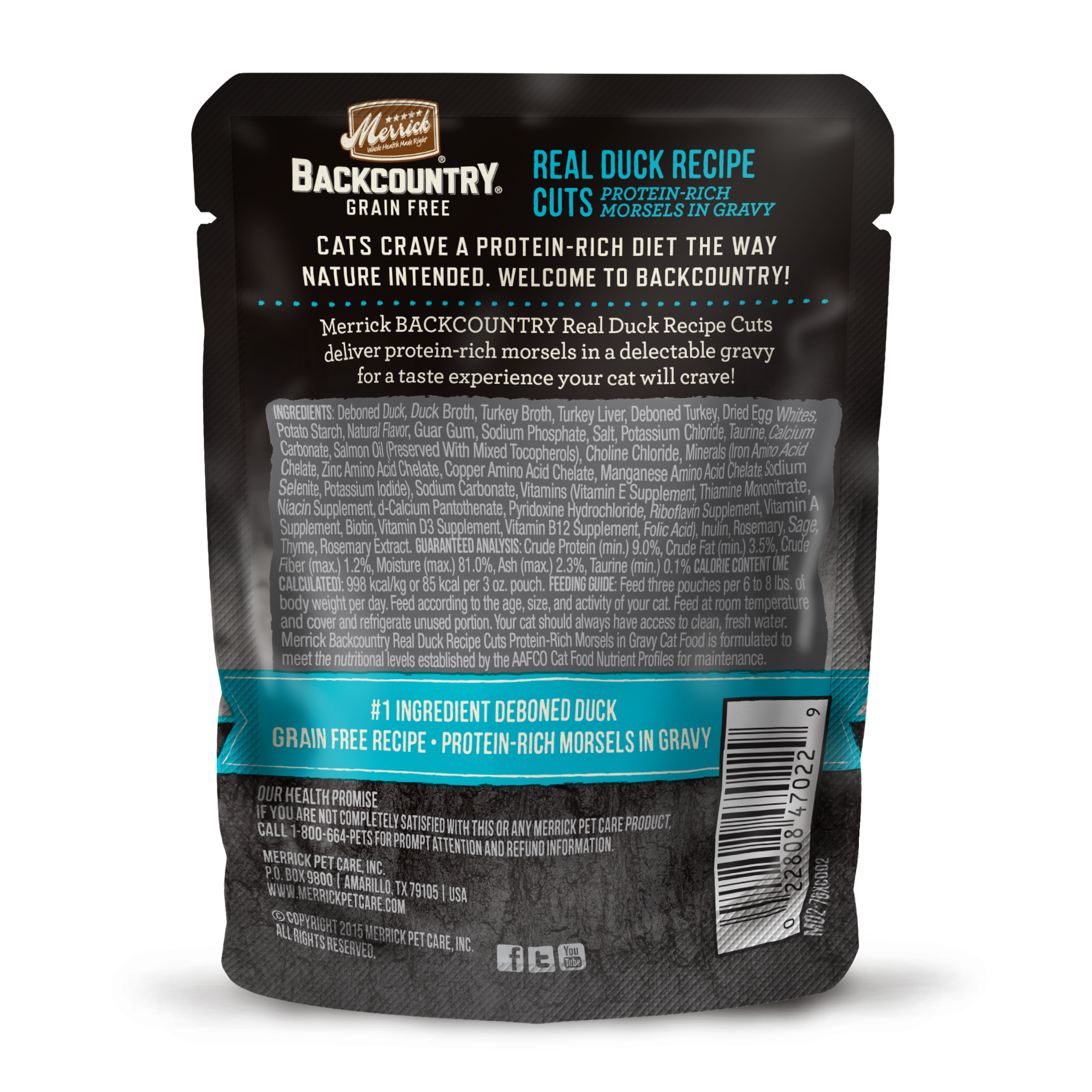 slide 2 of 4, Merrick Backcountry Grain Free Wet Cat Food Real Duck Recipe Cuts in Gravy - 3 oz Pouch, 3 oz