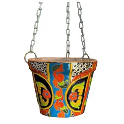 Blue Orange Pottery Talavera Hanging Planter