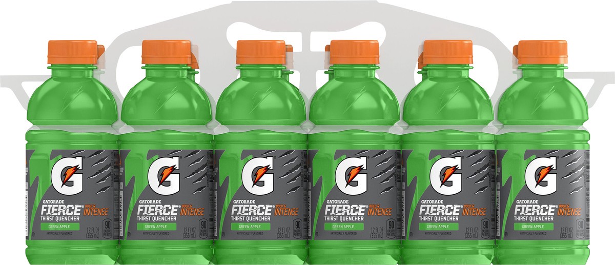 slide 7 of 7, Gatorade Fierce Thirst Quencher Green Apple Artificially Flavored 12 Fl Oz 12 Count Bottles, 12 ct