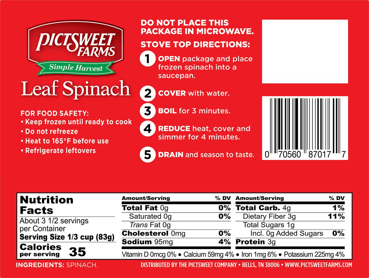 slide 4 of 9, PictSweet Leaf Spinach, 10 oz