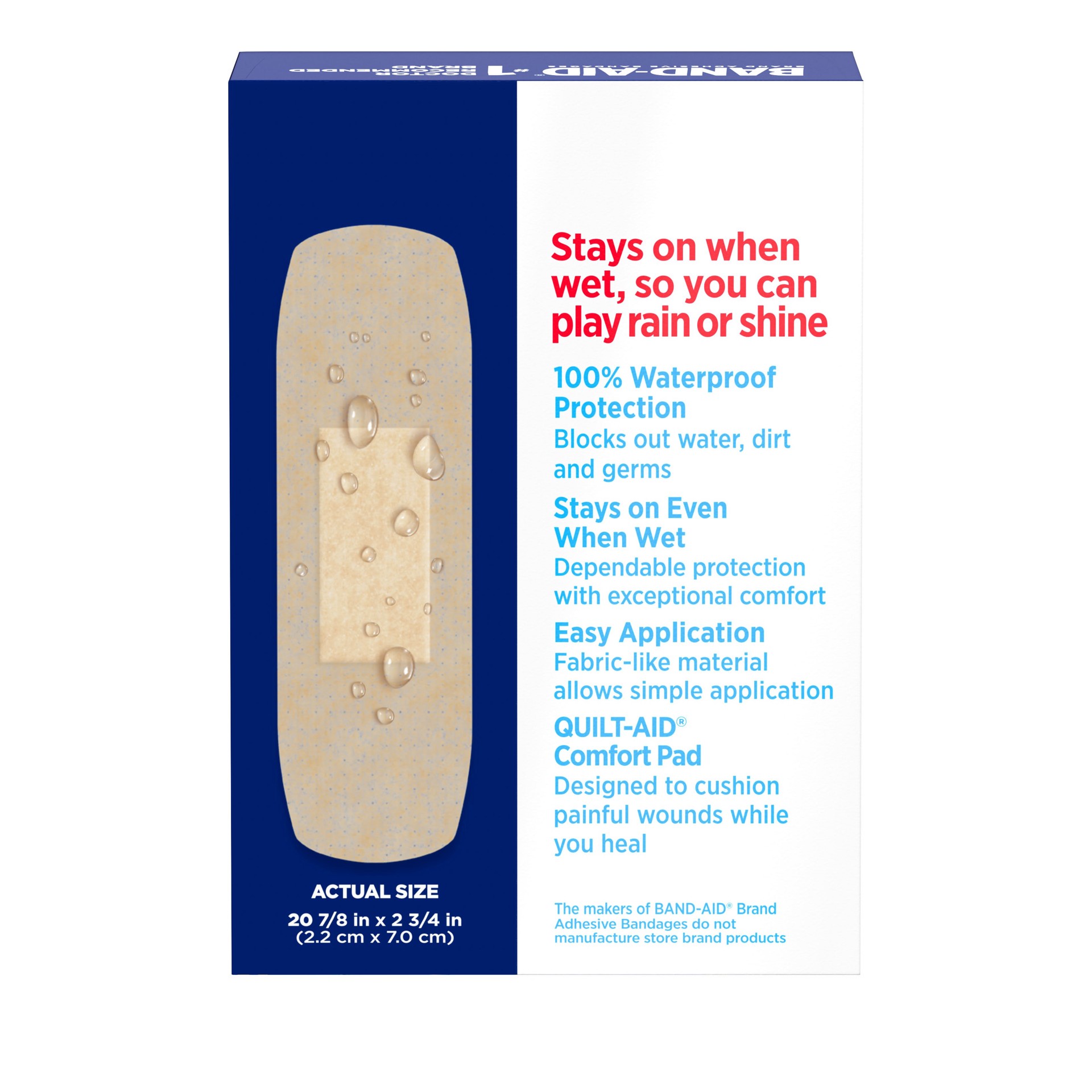 slide 9 of 10, BAND-AID Water Block Flex 100% Waterproof Adhesive Bandages for First-Aid Wound Care of Minor Cuts, Scrapes & Wounds, Ultra-Flexible Design, Sterile, All One Size, 20 ct, 20 ct