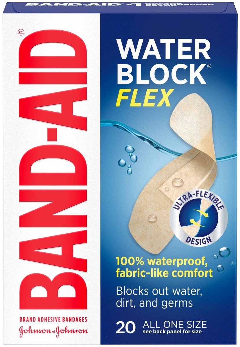 slide 1 of 10, BAND-AID Brand Water Block Flex Adhesive Bandages, All One Size, 20 ct, 20 ct