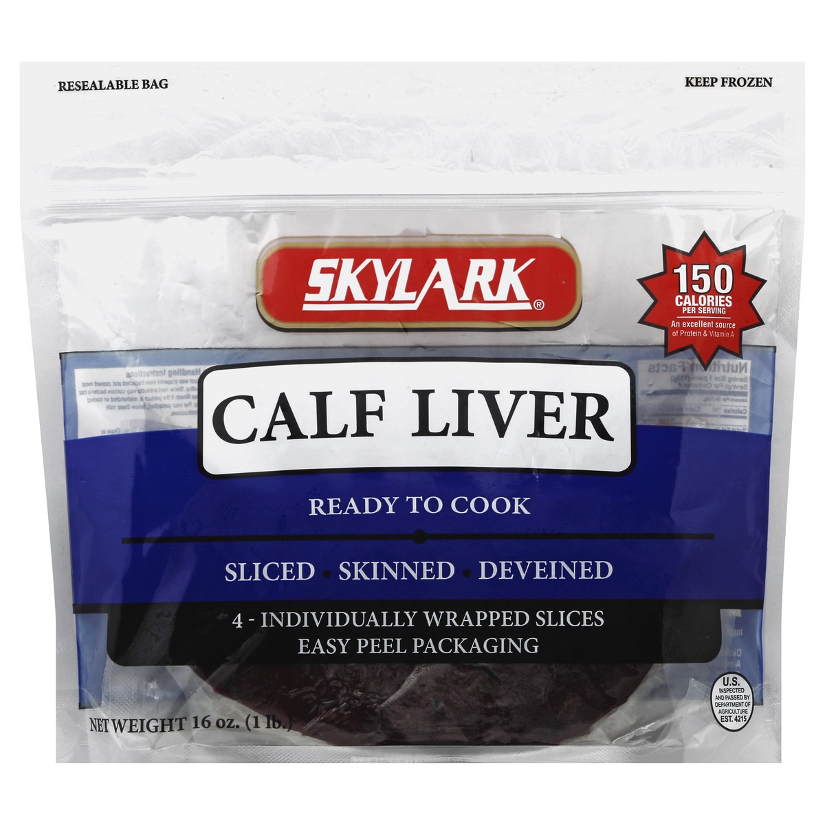 slide 2 of 3, Skylark Bagged Sliced Calf Liver, 1 lb