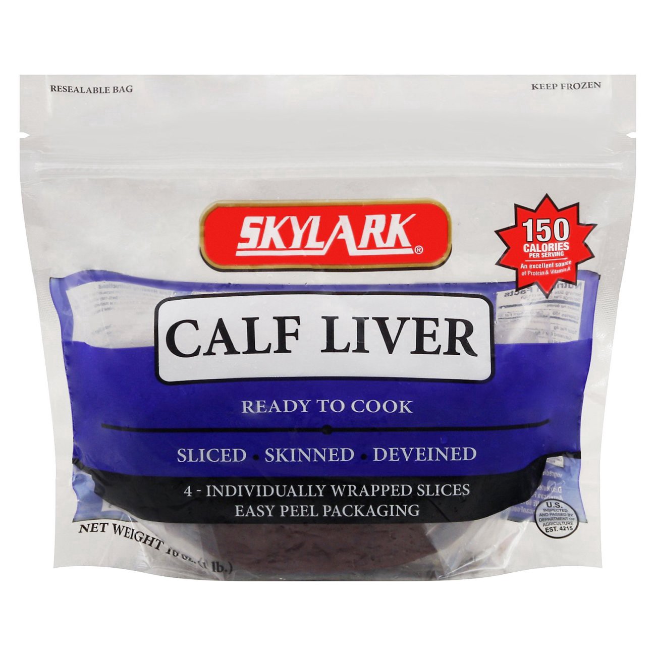slide 1 of 3, Skylark Bagged Sliced Calf Liver, 1 lb
