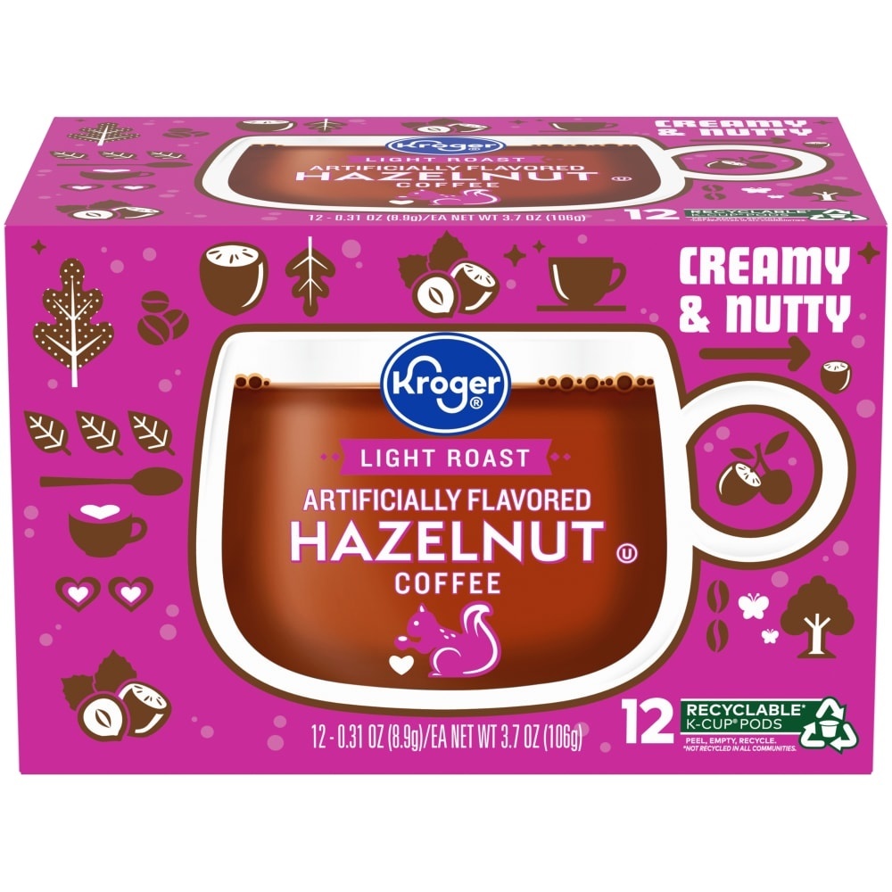 slide 1 of 1, Kroger Light Roast Hazelnut Coffee K-Cup Pods, 12 ct