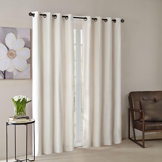 slide 1 of 2, Madison Park Monroe Solid Velvet Grommet Top Window Curtain Panel - Ivory, 95 in