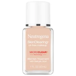 Neutrogena SkinClearing Oil-Free Acne and Blemish Fighting Liquid Foundation with.5% Salicylic Acid Acne Medicine, Shine Controlling Makeup for Acne Prone Skin, 50 Soft Beige, 1 fl. oz