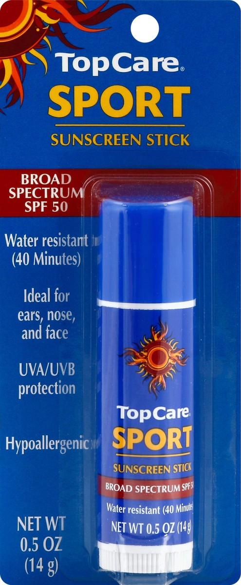 slide 5 of 6, TopCare Sunscreen, Sport, Broad Spectrum SPF 50, Stick, 0.5 oz