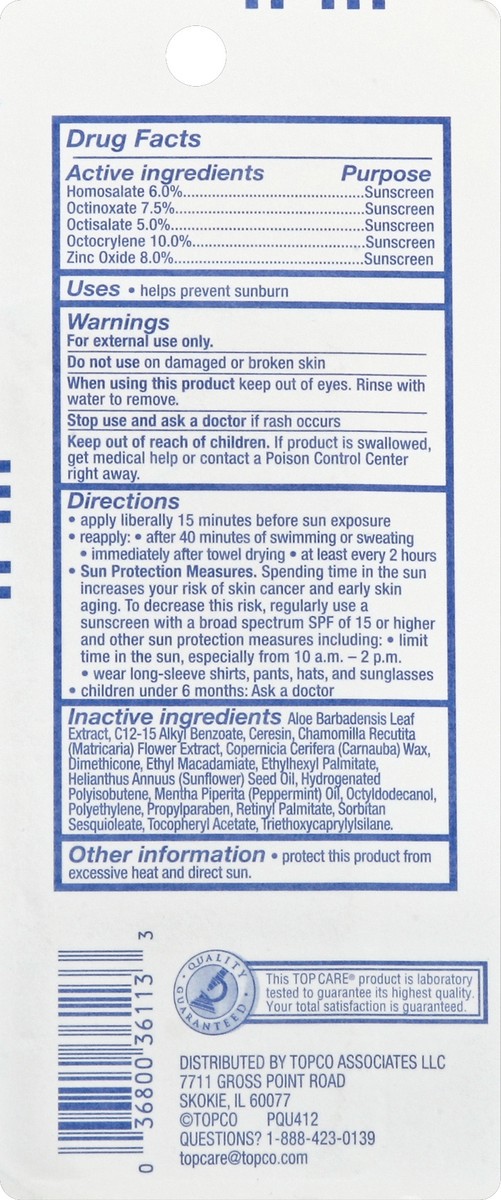 slide 6 of 6, TopCare Sunscreen, Sport, Broad Spectrum SPF 50, Stick, 0.5 oz