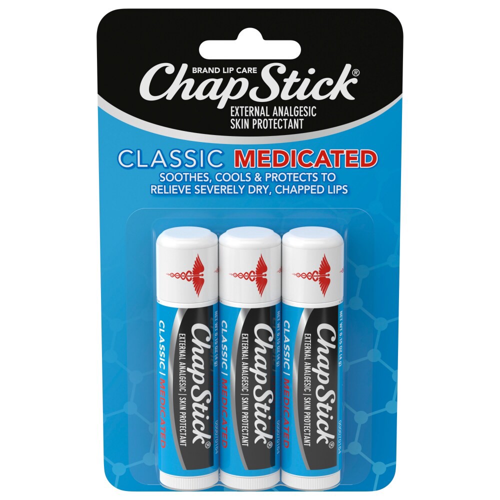 slide 2 of 2, ChapStick Medicated Classic Skin Protectant Lip Care 3 - 0.15 oz Tubes, 3 ct