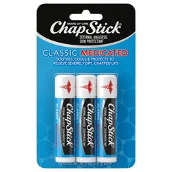 ChapStick Medicated Classic Skin Protectant Lip Care 3 - 0.15 oz Tubes