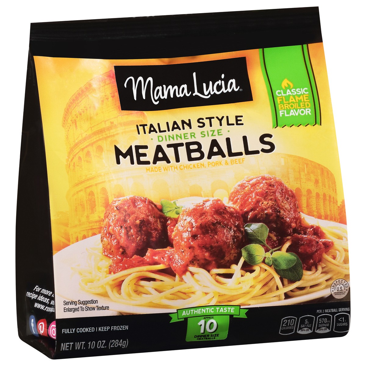 slide 2 of 14, Mama Lucia Dinner Size Italian Style Meatballs 10 oz, 10 oz