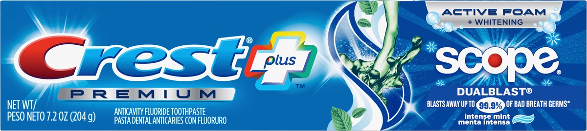 slide 3 of 4, Crest Premium Plus Scope Dual Blast Toothpaste, Intense Mint Flavor 7.2 oz, 7.2 oz