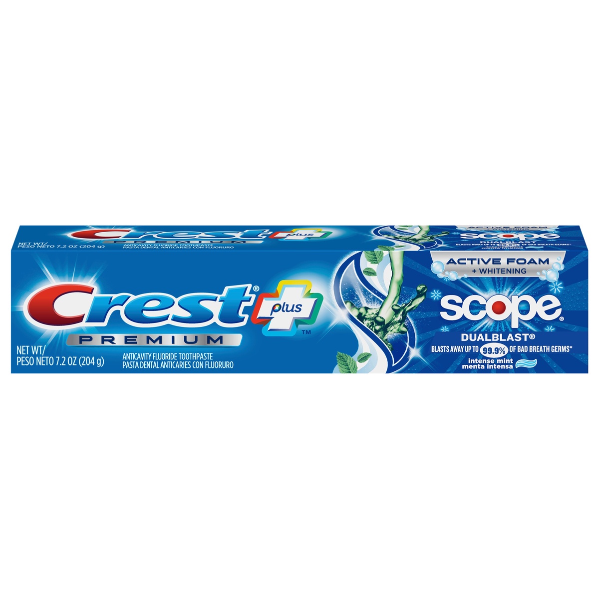 slide 4 of 4, Crest Premium Plus Scope Dual Blast Toothpaste, Intense Mint Flavor 7.2 oz, 7.2 oz