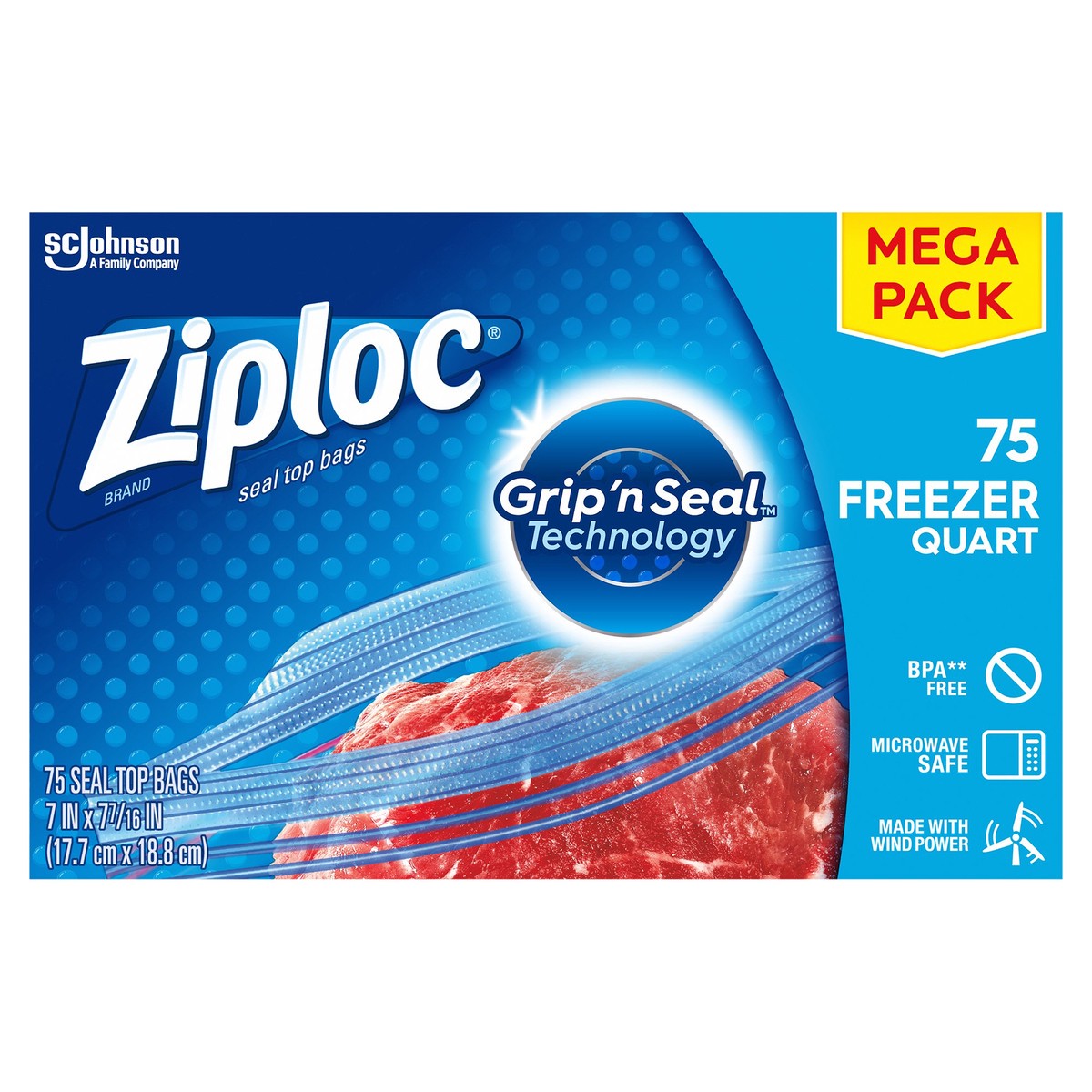 slide 1 of 1, Ziploc Mega Pack Quart Freezer Seal Top Bags 75 ea, 75 ct