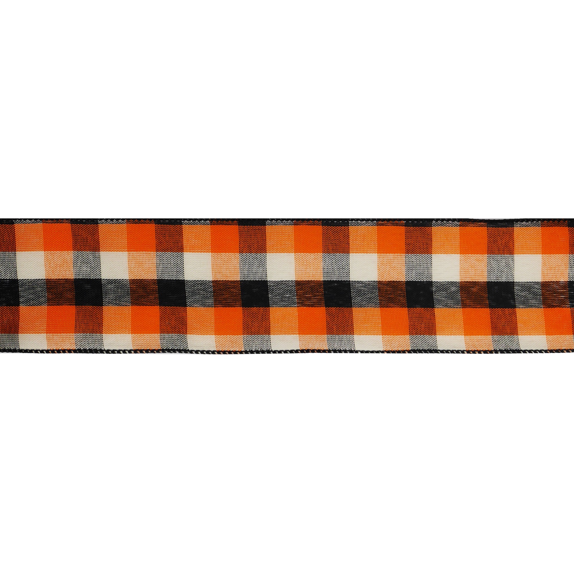 slide 3 of 3, 2.5" X 20ft. Navy & Orange Plaid Wired Ribbon By Celebrate It Halloween, 2.5 in x 20 ft