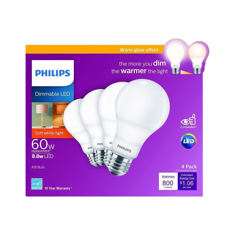 slide 1 of 1, Philips 88Watt 60Watt A19 Led Light Bulbs Soft White, 4 ct