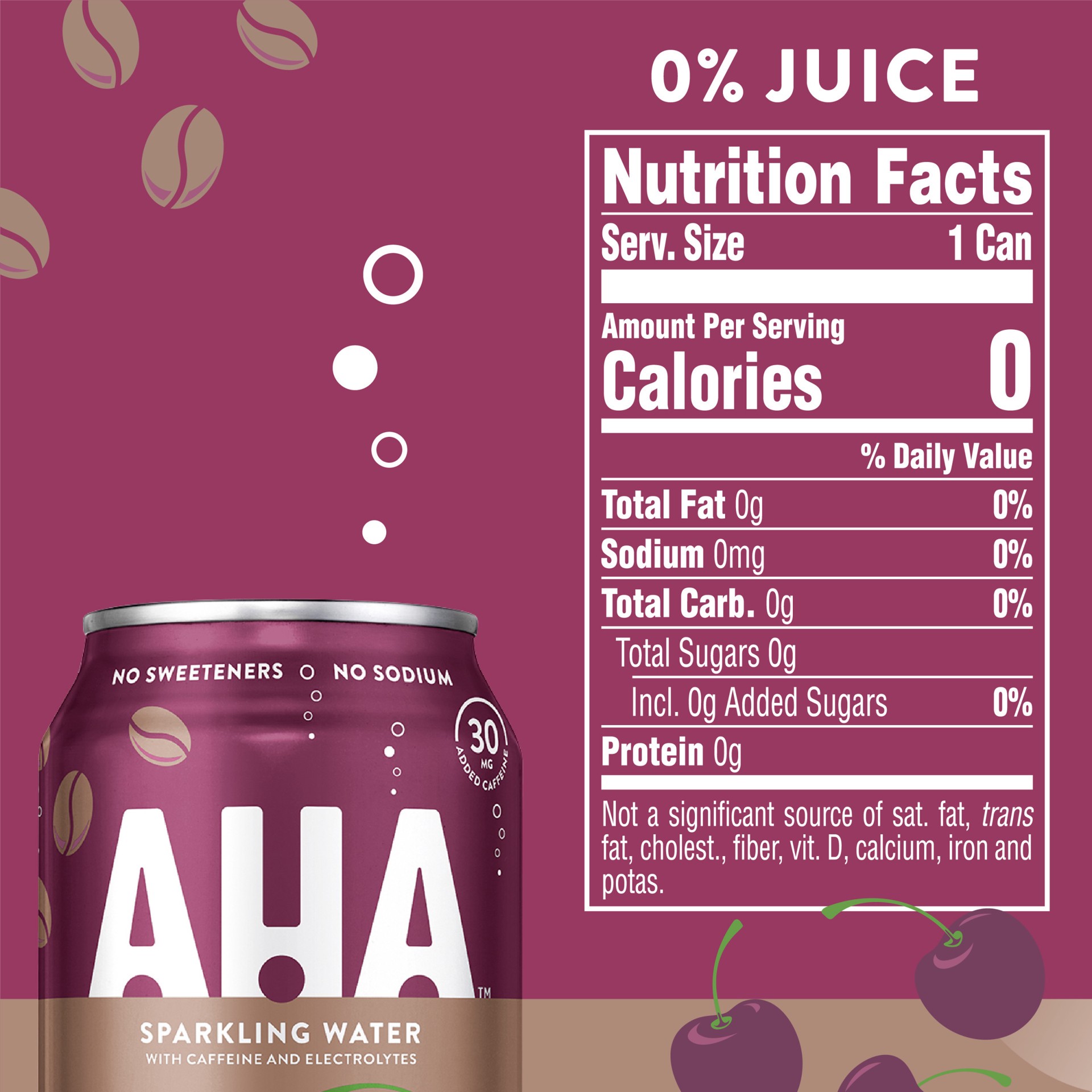 slide 2 of 10, AHA Sparkling Water, Black Cherry + Coffee Flavored Water, with Caffeine & Electrolytes, Zero Calories, Sodium Free, No Sweeteners, 12 fl oz, 8 Pack, 8 ct; 12 fl oz