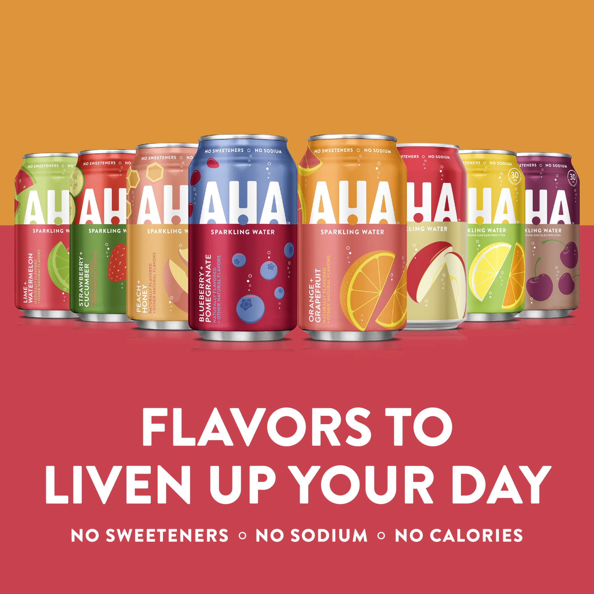 slide 10 of 10, AHA Sparkling Water, Black Cherry + Coffee Flavored Water, with Caffeine & Electrolytes, Zero Calories, Sodium Free, No Sweeteners, 12 fl oz, 8 Pack, 8 ct; 12 fl oz
