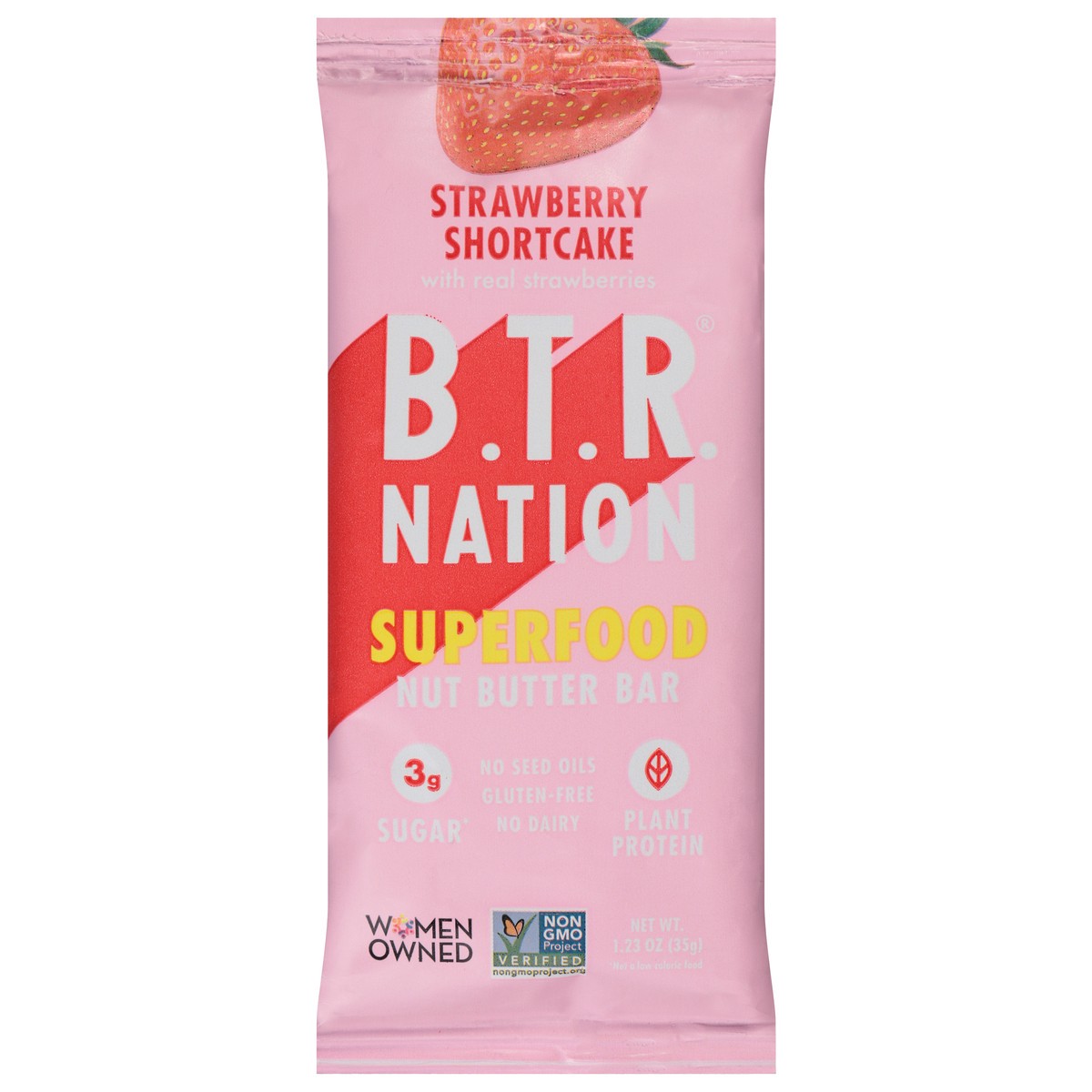 slide 1 of 15, B.T.R. Nation Superfood Strawberry Shortcake Nut Butter Bar 1.23 oz, 1.23 oz