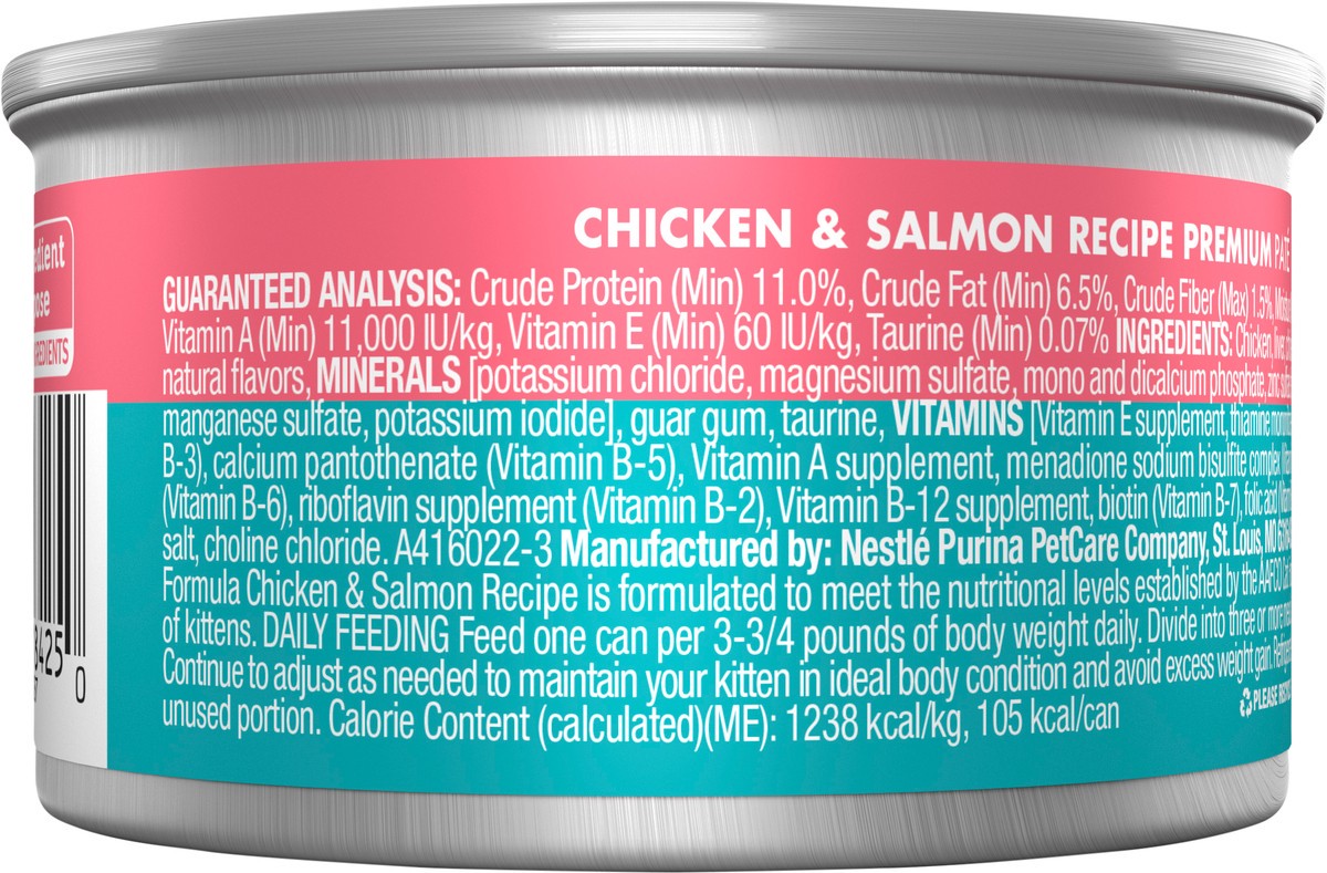 slide 6 of 14, ONE Purina ONE Grain Free, Natural Pate Wet Kitten Food, Healthy Kitten Chicken & Salmon Recipe, 3 oz