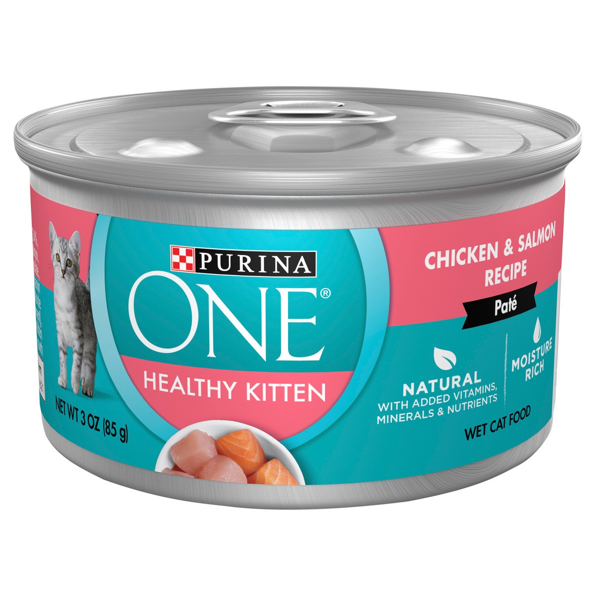 slide 10 of 14, ONE Purina ONE Grain Free, Natural Pate Wet Kitten Food, Healthy Kitten Chicken & Salmon Recipe, 3 oz