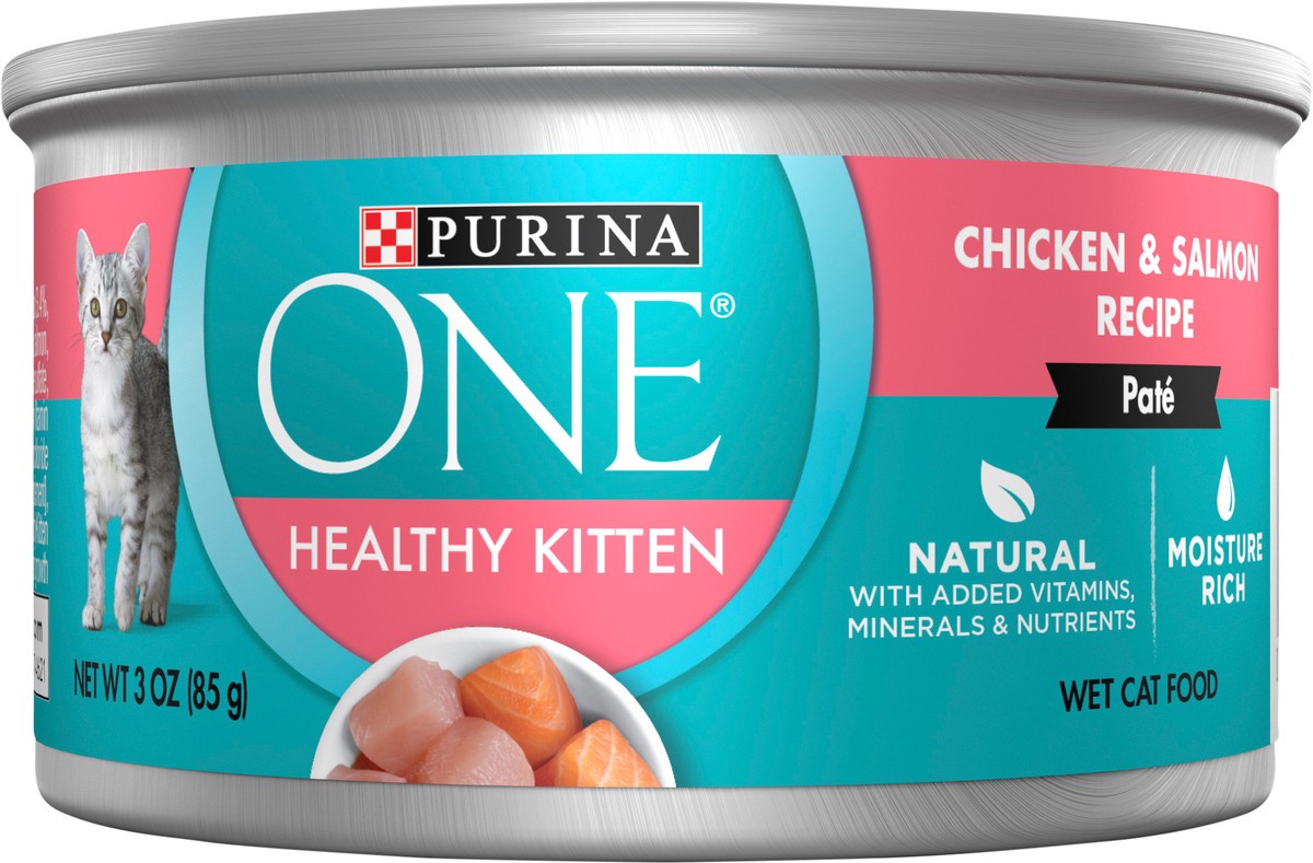 slide 8 of 14, ONE Purina ONE Grain Free, Natural Pate Wet Kitten Food, Healthy Kitten Chicken & Salmon Recipe, 3 oz