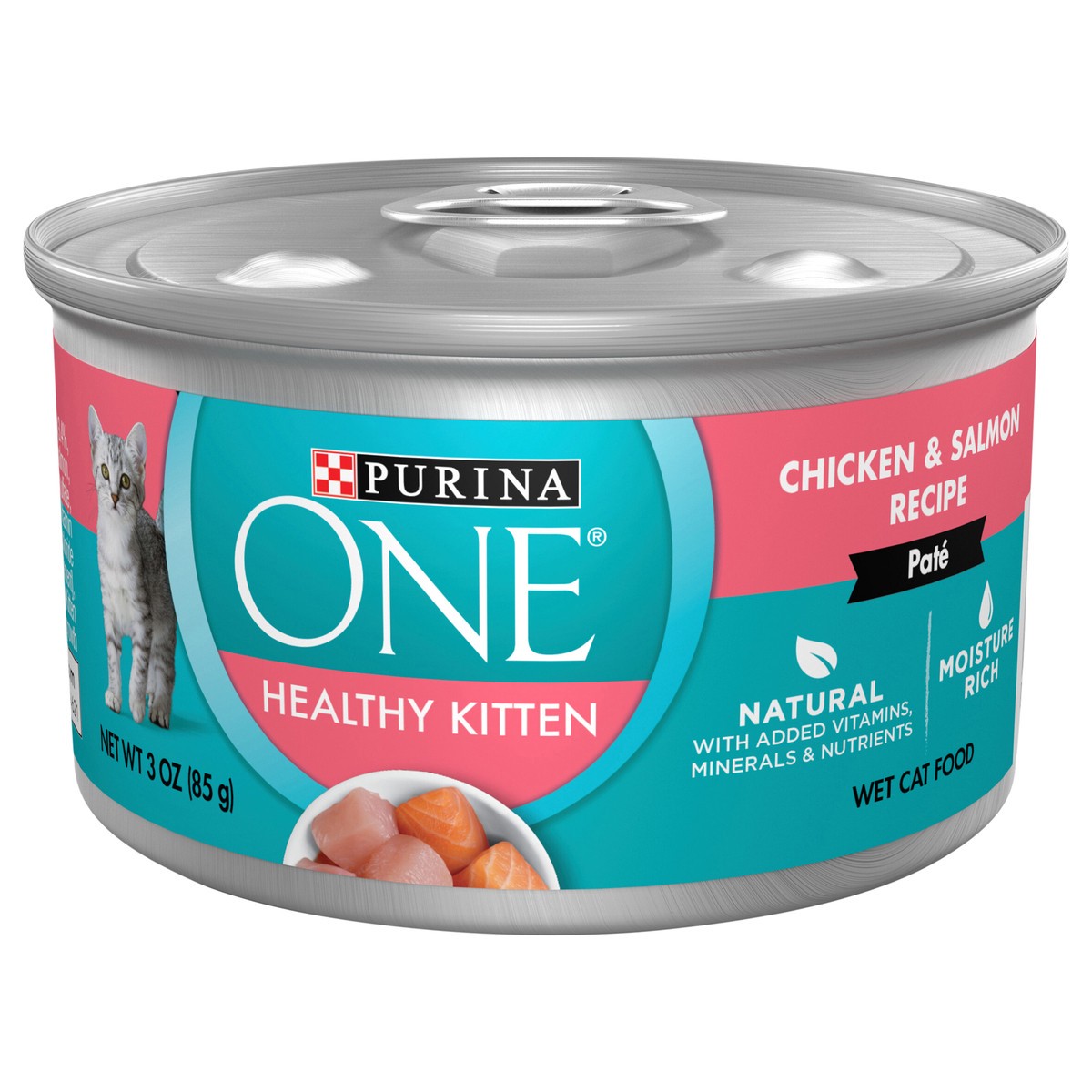 slide 1 of 14, Purina ONE Grain Free, Natural Pate Wet Kitten Food, Healthy Kitten Chicken & Salmon Recipe - 3 oz. Pull-Top Can, 3 oz