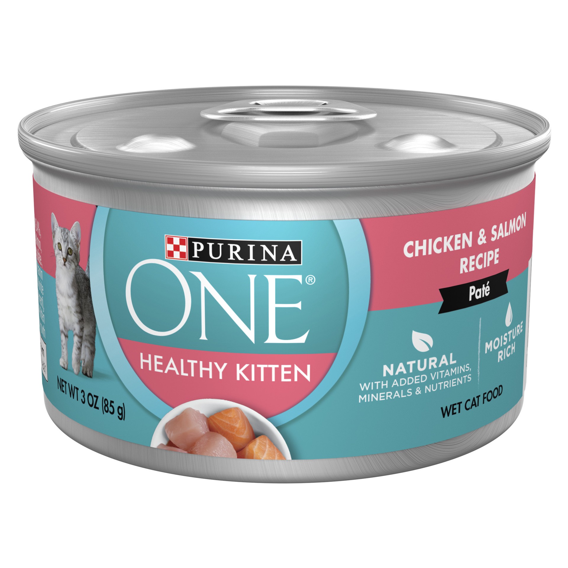 slide 1 of 14, ONE Purina ONE Grain Free, Natural Pate Wet Kitten Food, Healthy Kitten Chicken & Salmon Recipe, 3 oz