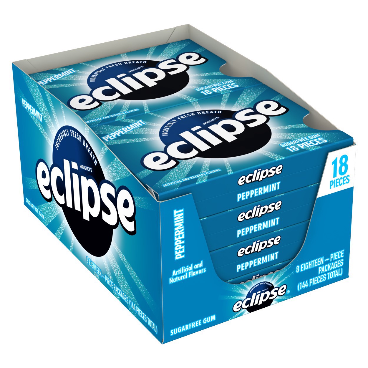 slide 1 of 6, ECLIPSE Peppermint Sugarfree Gum, 8 Packs, 8 ct