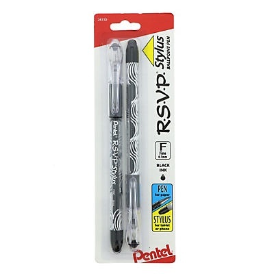 slide 1 of 1, Pentel RSVP Stylus Ballpoint Pen Black, 2 ct