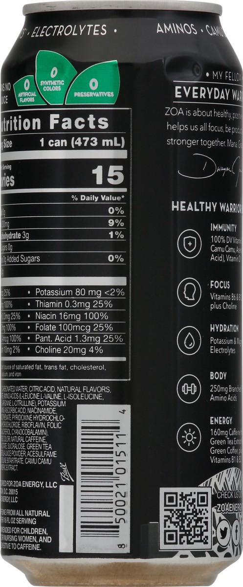 slide 11 of 11, ZOA Zero Sugar Original Energy Drink - 16 fl oz, 1 ct