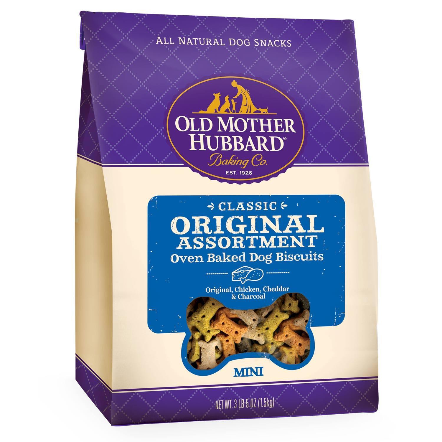 slide 1 of 4, Old Mother Hubbard Wellness Old Mother Hubbard Classic Original Mix Natural Mini Oven-Baked Biscuits Dog Treats Mini, 3.8 Pound Bag, 1 ct