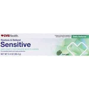 slide 1 of 1, CVS Health Restore & Defend Sensitive Fluoride Toothpaste, Fresh Mint, 3.4 Oz, 3.4 oz
