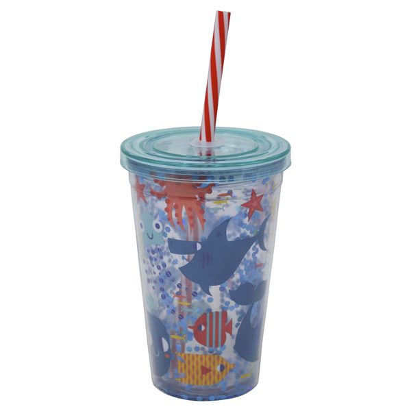 slide 1 of 1, Boston Warehouse Trading Co. Insulated Straw Tumbler Kids Under The Sea, 10 oz