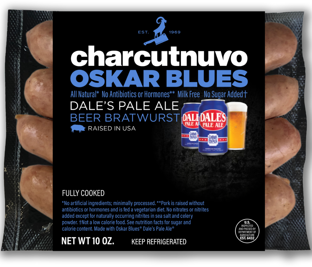 slide 1 of 1, Dale's Pale Ale Charcutnuvo Oskar Blues Beer Bratwurst, 10 oz
