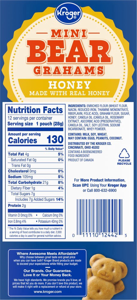 slide 3 of 4, Kroger Mini Honey Bear Grahams Multipack - 12 ct; 1 oz, 12 ct; 1 oz