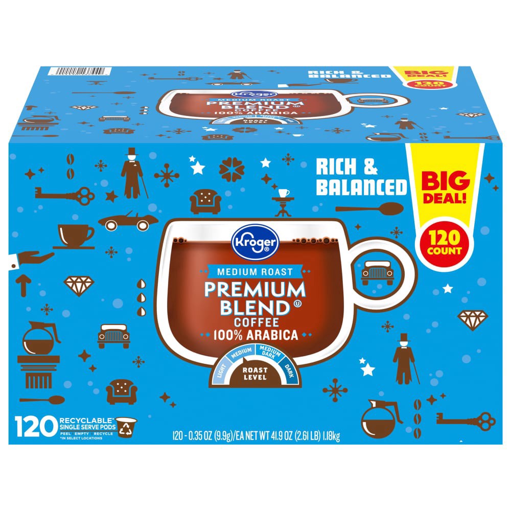 slide 4 of 4, Kroger Premium Blend Medium Roast Coffee Pods, 120 ct
