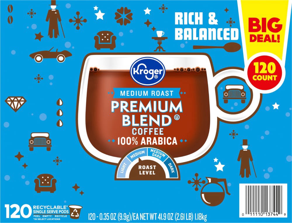 slide 2 of 4, Kroger Premium Blend Medium Roast Coffee Pods, 120 ct